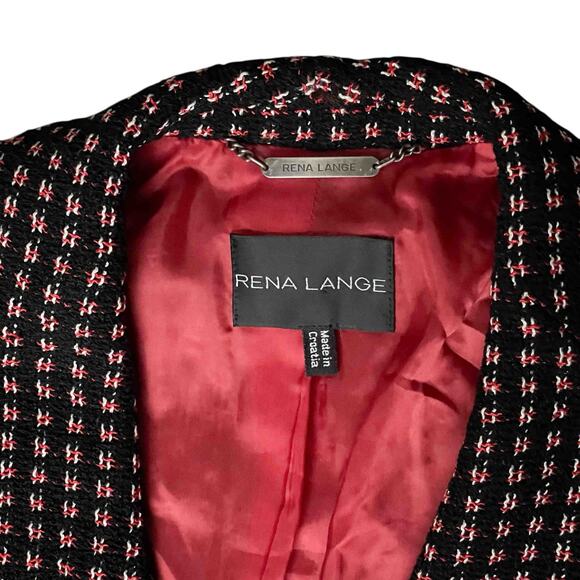 Womens Rena Lange Shawl Collar Lined Ruffle Blazer Jacket Black Patterned Size 8 - Picture 4 of 8